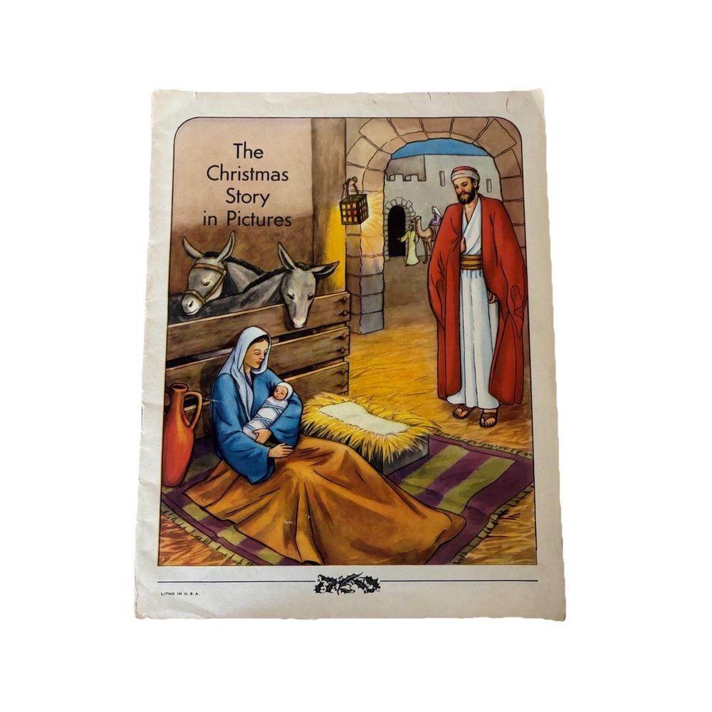 Vintage The Christmas Story In‎ pictures Book Colorful Christmas Time Gift Music